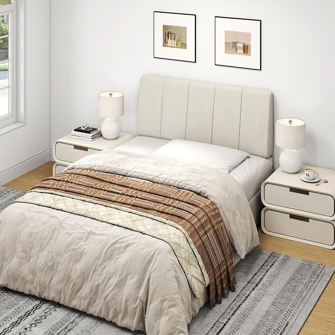 Twin Size Headboard Only-No Assembly, Upholstered Headboard Twin Size Linen Fabric Modern Style Headboards Extra-Thick, Beige