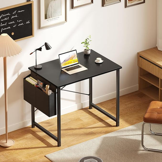 OLIXIS Small Computer Desk, 31 Inch Home Office Desks, Writing Study Craft Work Gaming Table, Computer Workstation for Bedroom Small Spaces with Storage Bag, Black