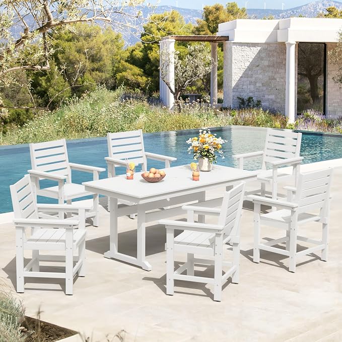 Patio Dining Chairs Set of 2, HDPS Weather Resistant Outdoor Chairs with Armrest, Heavy Duty 300LBS Support Patio Chairs for Backyard Deck Porch Balcony, White
