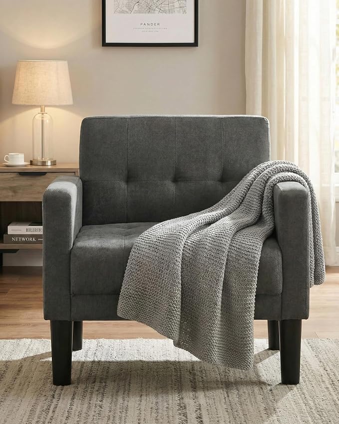 TYBOATLE Accent Chair, Living Room Chairs, Cozy Tufted Mid Century Modern Accent Chairs with Arms for Bedroom, Comfy Reading Arm Chair,Small Chairs for Small Spaces,Living Room,Office (1, Dark Grey)