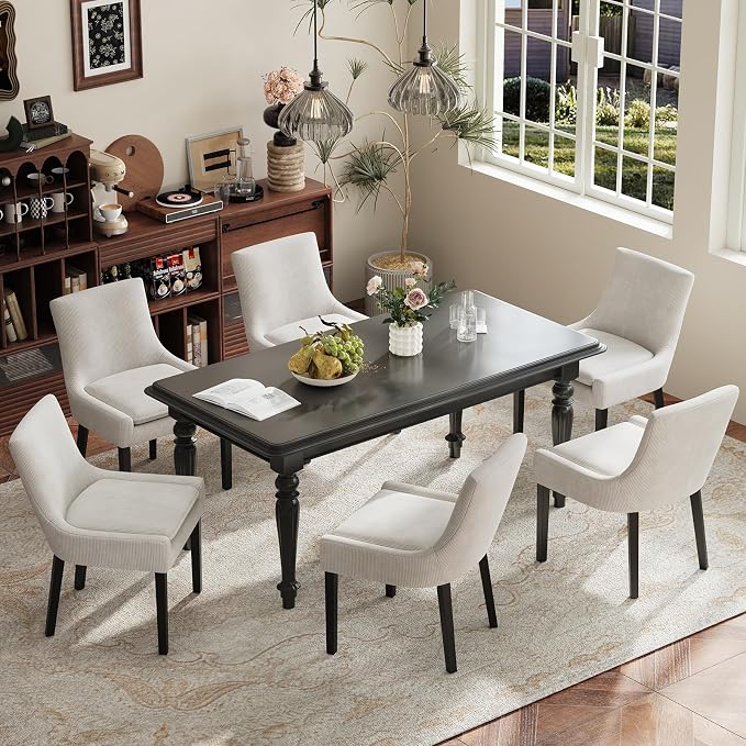 Modern Dining Room Chairs Set of 2 with Mid Back and Wood Legs, Upholstered Kitchen Chairs for Dining Room/Living Room, Beige