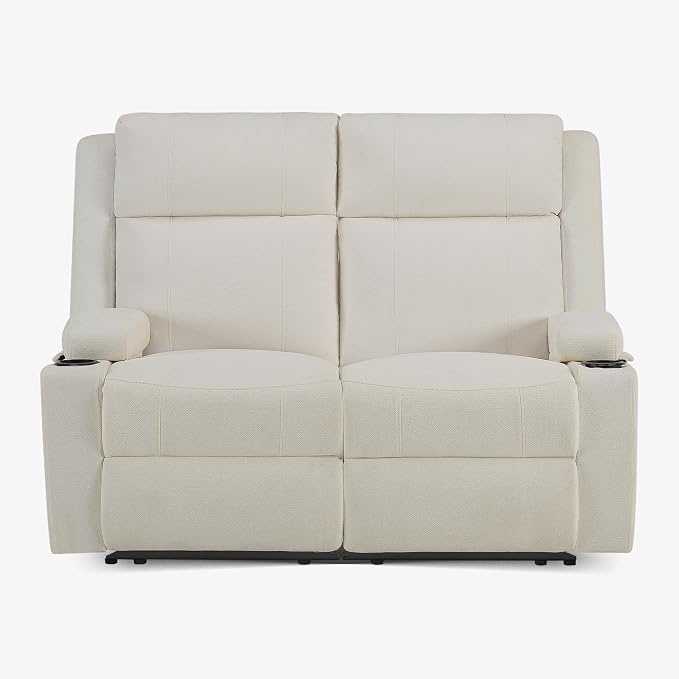 GUEAPY 55" Loveseat Reclining Sofa with Cup Holders – Manual Double Reclining Sofa for Aprtment & Small Spaces, Chenille Fabric Reclinig Couch with Wide Armrests & Side Storage for Livingroom Beige