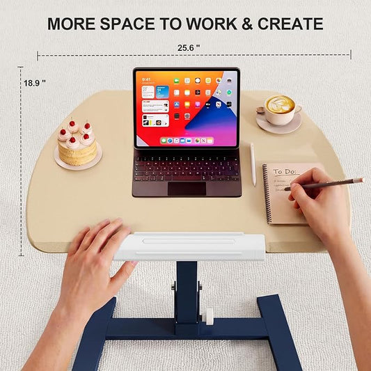 ROMOON Foldable Standing Desk with No-Assembly Design, Rolling Height-Adjustable Sit-Stand Table with Wheels, Space-Saving Portable Laptop Cart for Home Office and Small Space (Oat Yellow)