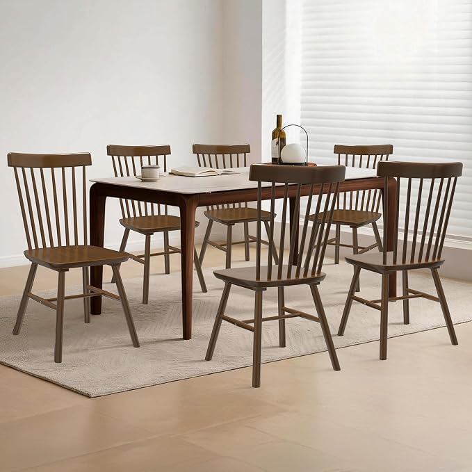 AreShark Windsor Dining Chairs, Farmhouse Wooden Dining Room Chairs, Solid Wood Kitchen Chairs with Spindle Back Set of 4, Walnut