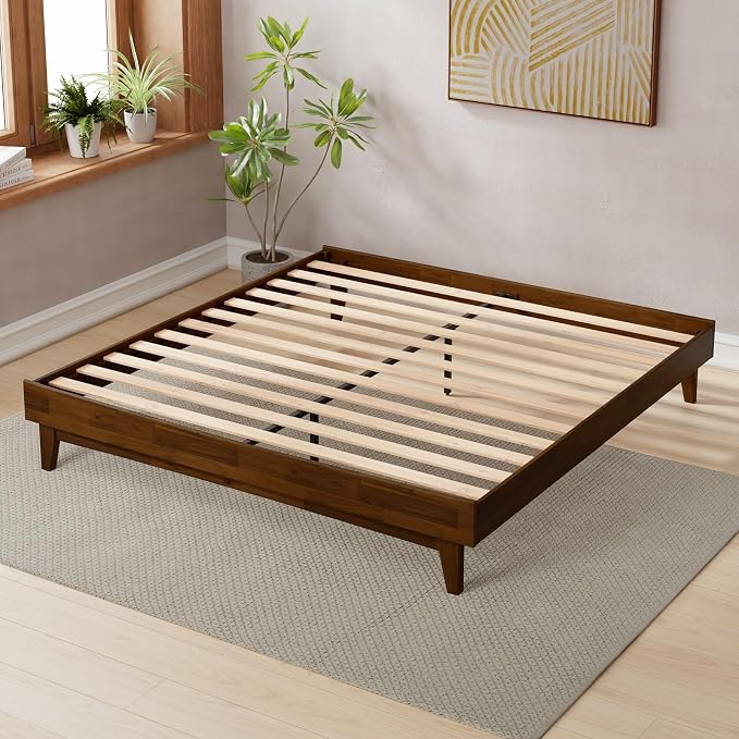 Bme Catherine King Platform Bed Frame, Modern Bed Frame Without Headboard, Wooden Low Profile Bed Frame, Acacia Platform Bed Frame King, No Box Spring Needed, Supports up to 800lbs - Dark Chocolate
