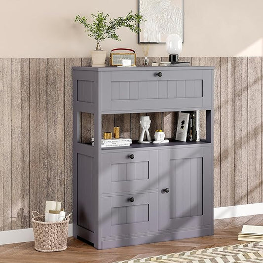 GRUSIGN Bathroom Cabinet, Modern Bathroom Floor Storage Cabinet Organizer with 1 Door and 3 Drawers, Freestanding Cupboard for Kitchen/Living Room Use
