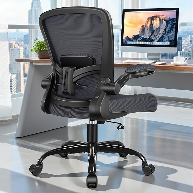 FelixKing Office Chair, Ergonomic Desk Chair Breathable Mesh Chairs Adjustable High Back Lumbar Support Flip-up Armrests, Executive Rolling Swivel Comfy Computer Chairs Home Office Dark Gray