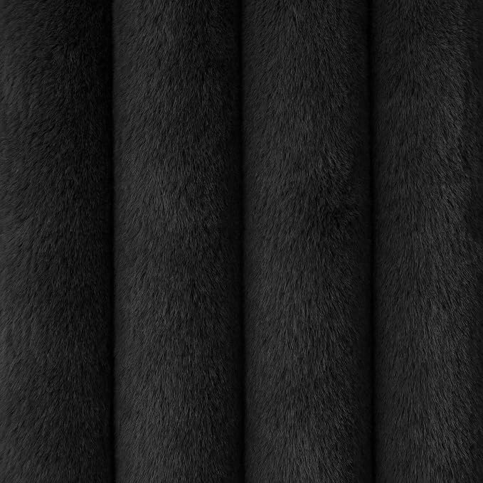 Keyluv King Bed Frame with 54.3” Tall Faux-Fur Wingback Headboard, Upholstered Platform Bed with LED Light, Mattress Foundation with Solid Wooden Slats Support, No Box Spring Needed, Noise-Free, Black