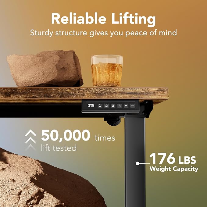 HUANUO 55 x 28 inch Electric Standing Desk Adjustable Height, 4 Memory Height Settings, Sit Stand Up Desk for Home Office & Computer Workstation, Rustic Brown