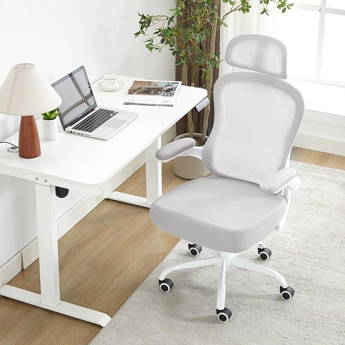 Ergonomic Office Chair,Ultra Thick Spring Cushion Desk Chair,Grey | Adjustable Lumbar Support and Headrest,Flip-up Arms,Rocking Function,Mesh Home Office Computer Chair
