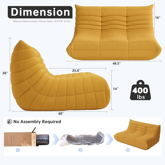 WHGBJA Bean Bag Chairs for Adults with Memory Foam Couch, Loveseat Sofa Chair for Bedroom, Living Room, Reading, Gaming Floor Sofa Couch, Boneless, Comfy