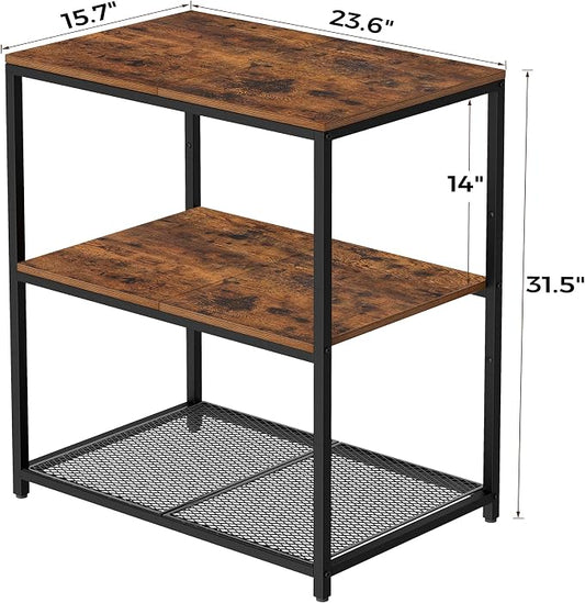 Homleke Kitchen Island with 3 Shelves, Kitchen Shelf with Large Workstation, Bakers Rack, Workbench, Metal Frame, Rustic Brown and Black