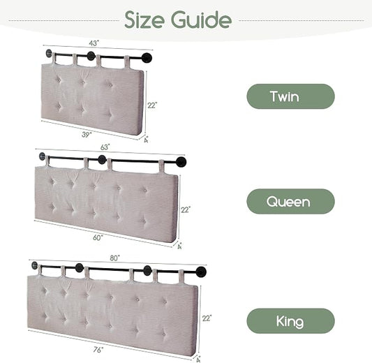 HIGOGOGO Wall Mounted Headboards for Queen Size Bed, Hanging Head Board Wall with Button Tufting, Adjustable Height Headboard for Bedroom,Grey