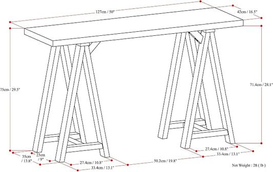 SIMPLIHOME Sawhorse Console Table - 50 Inch Wide Solid Wood Sofa Table in Dark Chestnut Brown, Modern Industrial Entryway Table for Living Room with Extra Thick Top and Sawhorse Legs
