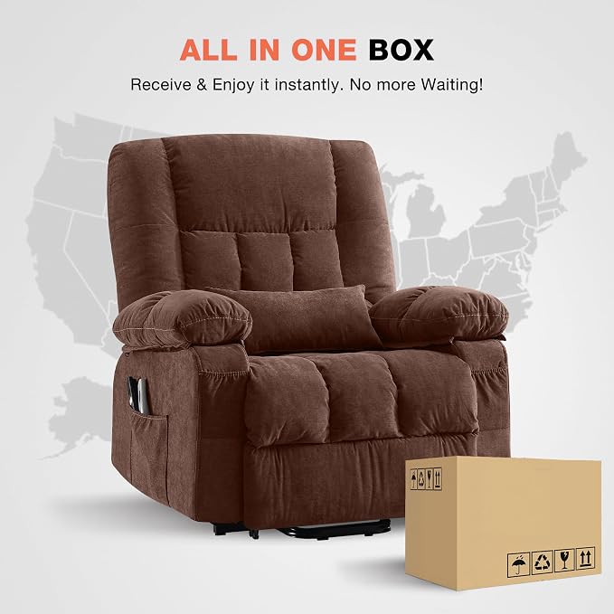 MAHOMICO Power Lift Recliner Chair for Elderly with Vibration Massage and Lumbar Heating, Electric Lift Recliner Single Sofa with Side Pocket and USB Charge Port for Living Room