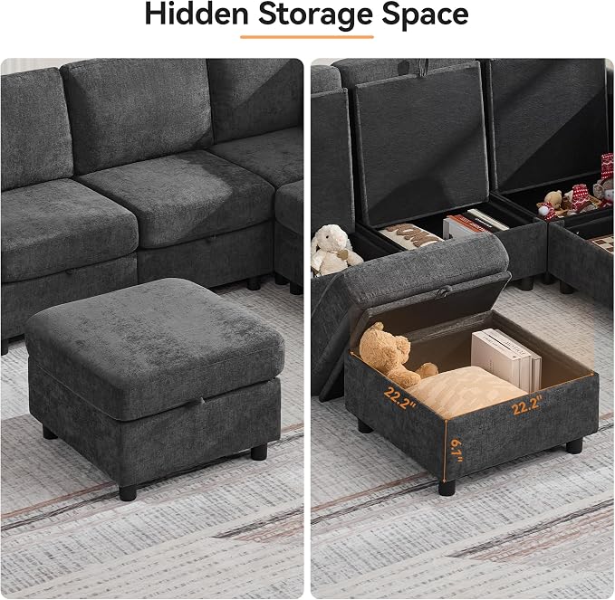 104'' U Shaped Modular Sofa, Sectional Couches with Storage for Living Room, Oversized 8 Seater Cloud Sectional Couch, Chenille Dark Grey