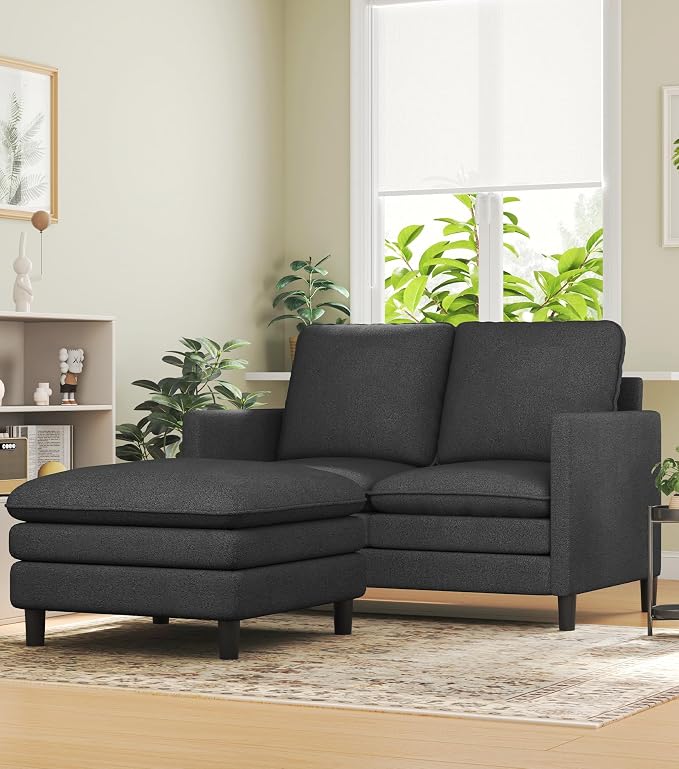 Welzona 3-Layers Cloud L Shaped Couch, 51" Loveseat Sofa Living Room, Bedroom - Tool-Free Assembly with Teddy Fabric Small L Shape Sofa - Grey - Removable Washable Covers - 650lbs Capacity