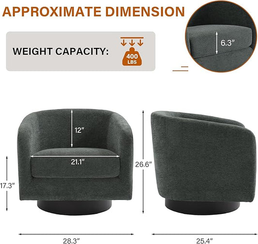 Swivel Accent Chair, Chenille Barrel Chairs Upholstered Armchair for Living Room, Modern Round Arm Chair Small Single Sofa Bedroom Reading Seat - Gray