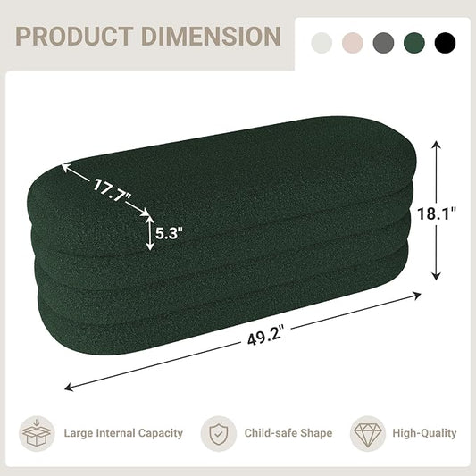 Busaurus Storage Ottoman Bench 49.2 Inch Upholstered Fabric Storage Bench for Bedroom End of Bed Aesthetic Large Oval Ottoman for Living Room(Dark Green)