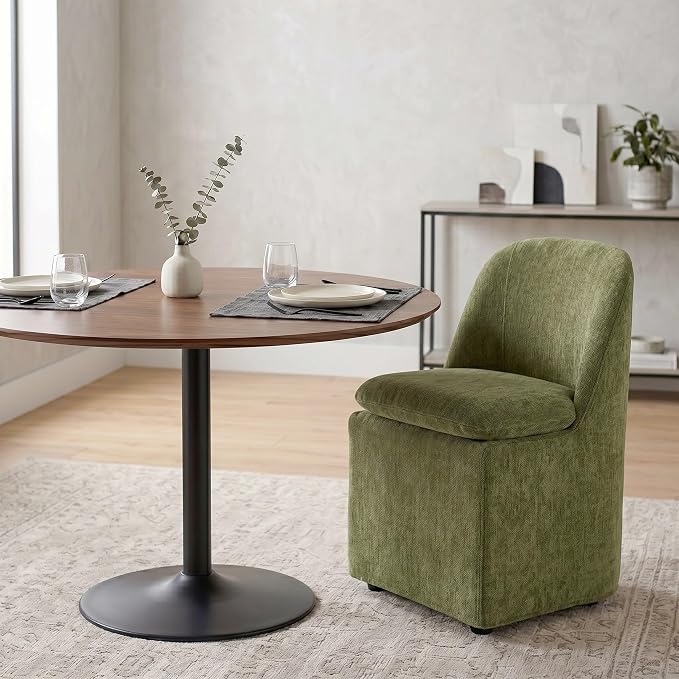 KISLOT Upholstered Dining Chairs Set of 4 with Hidden Casters, Modern Kitchen Chairs with Removable Washable Cover, Padded Dining Room Chairs with Chenille Velvet Fabric & Metal Frame, Green