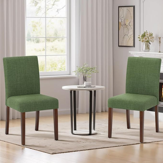 MALOL Upholstered Dining Chairs Set of 2, Modern Fabric Dining Room Chair, Wooden Dining Chair, Kitchen Side Chairs, Farmhouse Dinner Chair with High Back for Kitchen, Green