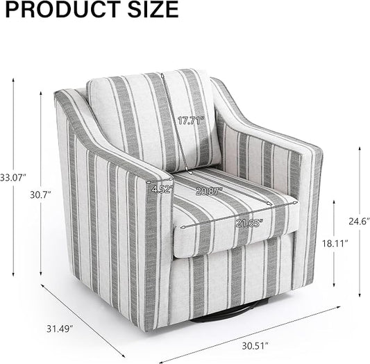 Swivel Accent Chair, Modern Round Barrel Arm Chair for Living Room, Bedroom, Comfy Club Reading Chairs for Adults (Stripe Grey, Set of 2)