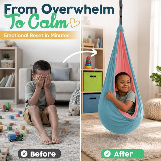 Sensory Swing for Kids Indoor Outdoor - Calming Cocoon Therapy Swing, Holds 300lbs - Hug-Like Sensory Hammock with 360° Swivel Hardware for Autism, ADHD, SPD Support