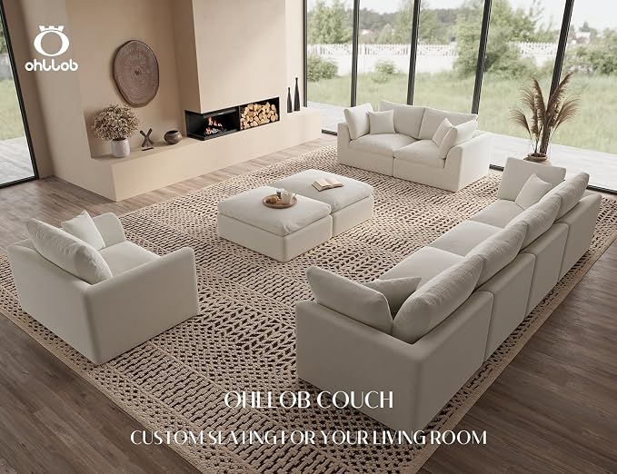 ohllob 48.6" Single Sofa, Small Boneless Couches for Living Room, Cloud Couch for Bedroom, Office, Warm White