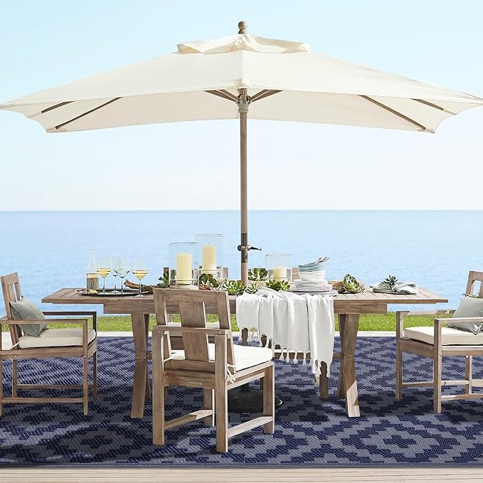 SAND MINE Reversible Mats, Plastic Straw Rug, Modern Area Rug, Large Floor Mat and Rug for Outdoors, RV, Patio, Backyard, Deck, Picnic, Beach, Trailer, Camping, Dark Blue & Grey, 4' x 6'