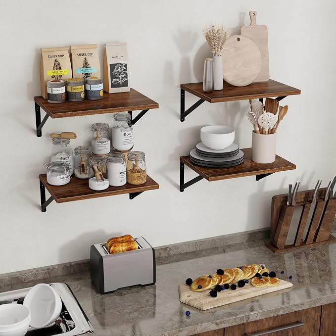 Axeman Deep Floating Shelves - 16 Inch Wide x 12 Inch Deep Walnut Wall Shelves Set of 2 - Rustic Wide Wood Wall Mounted Shelves for Room Decor & Storage