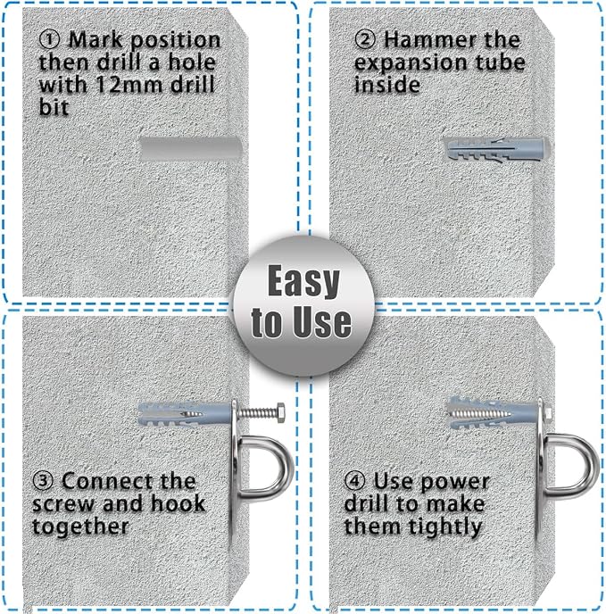 Hammock Hooks Heavy Duty, 1700lbs Capacity Hammock Hanging Kit, 2pcs 10MM 304 Stainless Steel Pad Eye Hooks for Porch Swing Hanging, Hammock Chair, Wall Ceiling Mount Hanger Indoor & Outdoor (Silver)