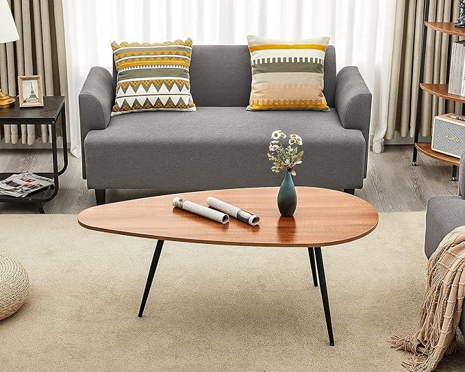 SAYGOER Mid Century Modern Coffee Table for Living Room Rustic Oval Coffee Table Small Retro Accent Sofa Center Table for Living Room,22.2" D x 42.5" W x 17.1" H, Walnut Oak | Mid Century Modern