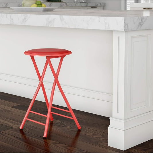 Lavish Home Folding Stool - Backless 24-Inch Stool with 225lb Capacity for Kitchen or Rec Room - Portable Indoor Counter Bar Stools (Red)