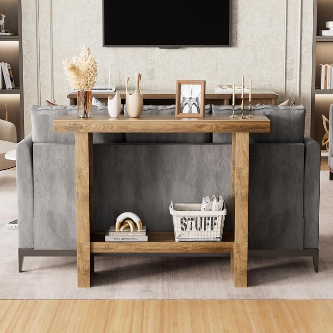 LIFECHOVY Farmhouse Wood Entryway Table Narrow Console Tables with Storage Behind The Couch Sofa, Entrance Side Table with Shelves for Hallway, Living Room, Foyer, Rustic
