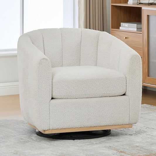 Swivel Barrel Chair Set of 2, 360 Degree Round Swivel Accent Chair for Living Room, Mid Century Modern Upholstered Accent Chair,Comfy Tufted Sofa Armchairs for Bedroom,Nursery,Boucle,Ivory