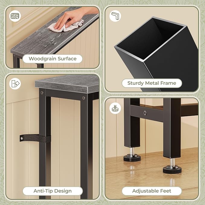Huuger 110.2 Inch Sofa Table with Power Outlets, 23.9’’-34.4’’ Height Adjustable Range, Behind Couch Table with USB-C Ports, Sofa Tables Narrow Long, Skinny Console Table, for Small Spaces, Grey
