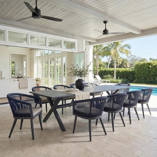 PURPLE LEAF Patio Dining Set for 10 All-Weather Wicker 11 Piece Aluminium Outdoor Table and Chairs Set Included Cushions for Backyard Indoor Decor Kitchen Modern Outdoor Furniture Set Grey and Navy