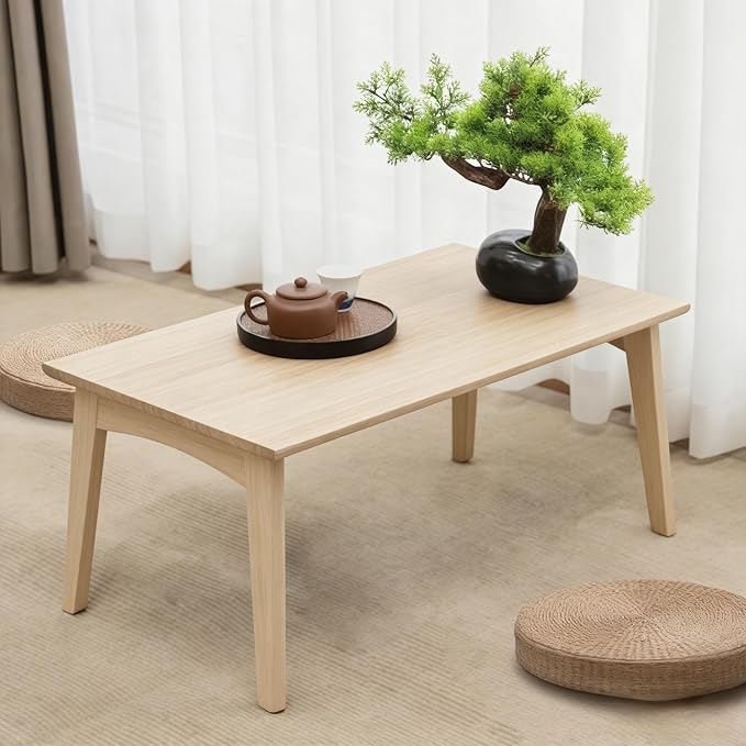 Bamboo Coffee Table Foldable Japanese Floor Desk Folding Low Tea Table No Assembly 26x16x12in Portable Bedroom Living Room Furniture for Dining Working Studing Relaxing (Natural Wood, Large)