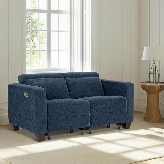 MCombo 62.2'' Reclining Loveseat, Wall Hugger Power Loveseat Recliner Sofa with Adjustable Headrest, USB A & C Charge Ports, Wood Legs, for Living Room (Fabric, HL198M1) (Navy Blue)
