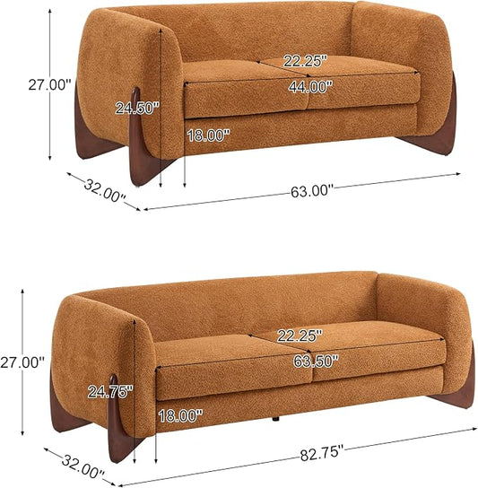 Christopher Knight Home Almad 2 Pieces Sofa Couch Set, Cozy 3-Seater Sofa and Loveseat for Living Room, Upholstered Couch Chair, Soft Seating Lounge Sofa with Wood Frame, Boucle Fabric, Caramel Brown