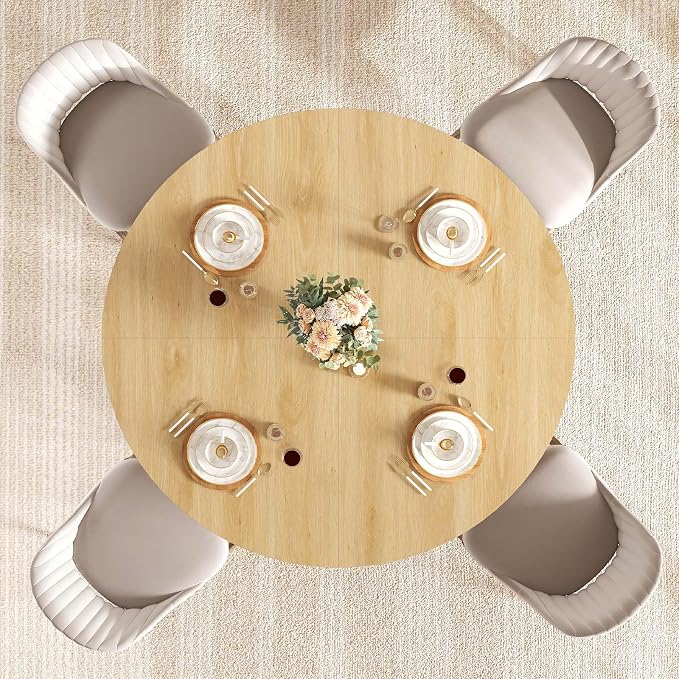 IBF Round Dining Table for 4-6 People,47 Inches Dining Room Table with Wooden Pedestal Base,Circle Dining Room Table for Kitchen,Office,Apartment,Living Room,Oak