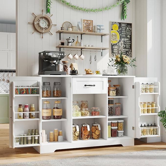 Gizoon 45" Kitchen Sideboard Buffet Cabinet with Storage Coffee Bar Cabinet with Drawer, Kitchen Pantry Storage with Door and Shelves for Bathroom and Living Room, White
