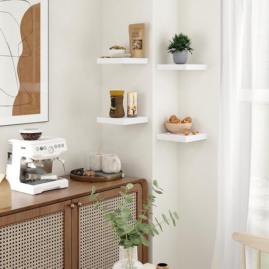 Fun Memories Floating Shelves for Wall - 7.5 Inch Square Shelves with Invisible Brackets, Small Wall Shelf for Living Room, Bathroom, Bedroom, and Kitchen Decor White Set of 3