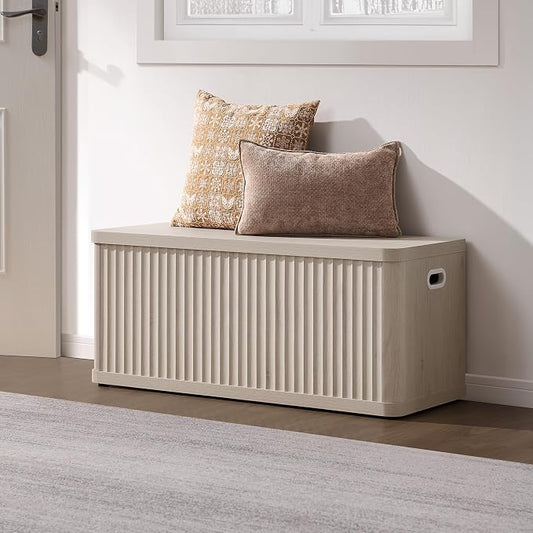 SICOTAS Storage Bench 40.2" Wide Shoe Bench with Lift Top Large Wooden Storage Chest Trunk Modern Blanket Chest with 2 Safety Hinges & Seating for Bedroom Entryway Living Room Hallway