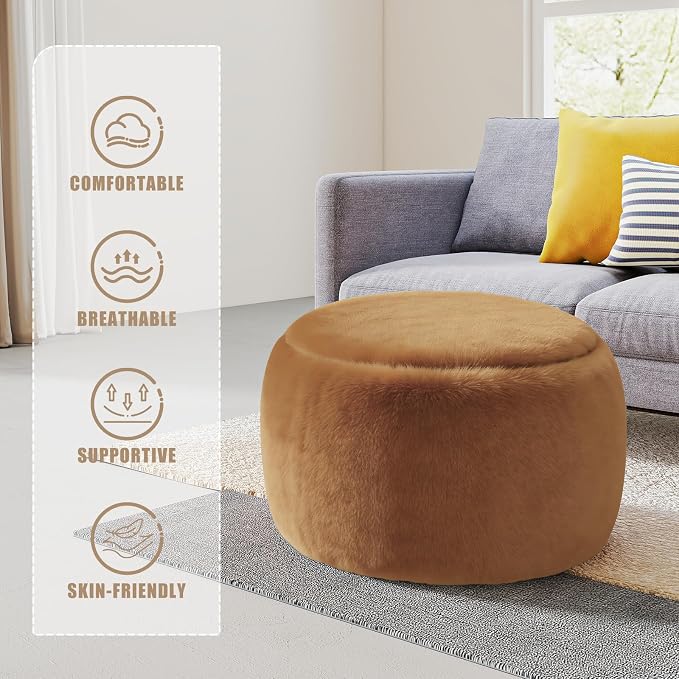 Gericco Round Pouf Ottoman Foot Rest, 29 X 18Inch Floor Poufs Footstool, A Round Modern Foam Filled Foot Stool for Living Room, Home, Nursery, Dorm (Orange, 29Inch)