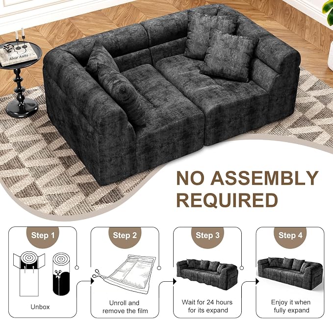 Modular Sectional Sofa Cloud Couch, Boneless Sleeper Bed for Living Room with No Assembly, Deep Seat & Pillows, Loveseat Configurations with Ergo Support & Storage Pocket, Grey