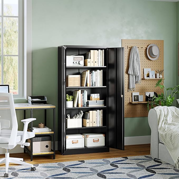Letaya Metal Garage Storage Cabinets with Lock Door and Adjustable Shelves, Steel Tool Cabinets for Home,Office,Warehouse Organisieren (Black, 72" H)