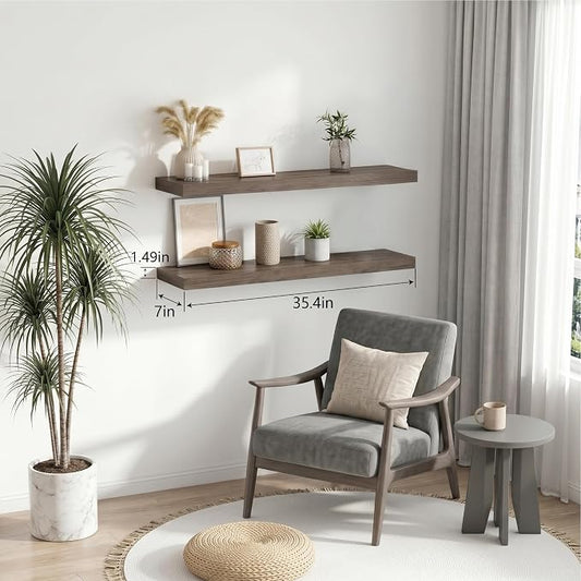 Floating Shelves for Wall, Bathroom Shelves Over Toilet, Wall Shelves & Book Shelf for Room, Hanging Shelf, Modern Wooden Mounted Floating Shelves, 36x7x1.5 in (Smoke Gray, Set of 2)