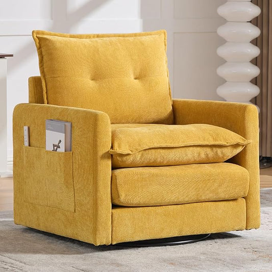 Swivel Accent Chair Set of 2, Modern Swivel Barrel Chair for Living Room, 360 Degree Comfy Square Accent Barrel Chair, Upholstered Sofa Armchair for Bedroom,Reading, Chenille, Mustard Yellow