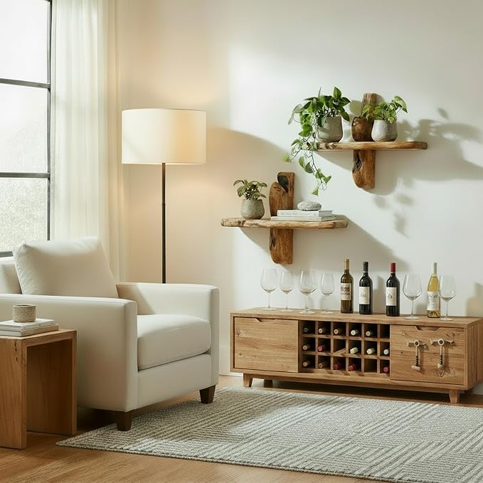 16" Live Edge Wall Mounted Beside Shelf Set of 2, Wood Floating Shelf, Floating Nightstand Handcrafted Root Cedar Bedside Floating Shelf, Unique Natural Wood Wall Decor for Bedroom, Living Room